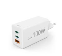 Hama - Cargador rápido para iPhone, Samsung, MacBook (100 W, tecnología GaN, PD + QC 3.0), color blanco