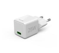 Hama | Cargador Super Mini 220V (25W, 1 Puerto USB-C, QC+PD, rápido, para iPhone) Blanco
