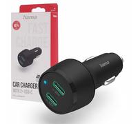 Hama | Cargador USB-C Doble para Coche Carga rápida | Cargador para toma de mechero con dos puertos USB-C para cargar dos dispositivos simultáneamente, Negro