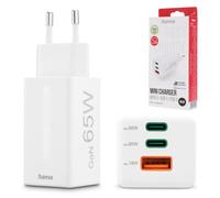 Hama Charg. Fast GAN, 2 USB-C PD, 1 USB-A QC, Mini Cargador, 65W, Blanco