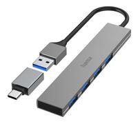 Hama Concentrador USB, 4 puertos, USB 3.2 Gen1, 5 Gbit/s, Ultra Slim, incl. adaptador USB-C