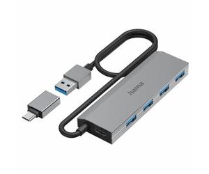 Hama Concentrador USB-C, 4 puertos, USB 3.2 Gen1, incl. adaptador USB-C y fuente de alimentaciÃ³n