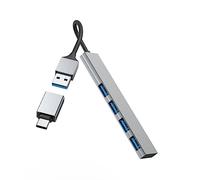 Hama | Concentrador USB de 4 Puertos (Hub 4 Puertos USB 3.2, Ultrafino, Incluye Adaptador USB-C, 5Gbps, Aluminio) Color Aluminio