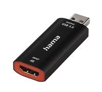 Hama Conversor de vídeo HDMI a USB (Tarjeta de grabación de vídeo para Streaming en Directo, Tarjeta de Captura de Audio y vídeo para DSLR, videocámaras, Action CAM, 4 K), Color Negro