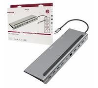 Hama 00200100 Connect2Office Pro USB-C 10 en 1 Estación de Acoplamiento - USB-C (alimentación PD), USB-C (Datos), 4 USB-A, 2 HDMI, DisplayPort, RJ45, Aluminio