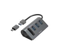 Hama Docking Station 5 puertos – Alta velocidad, 3x USB A, Micro SD, Adaptador USB C – Gris
