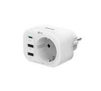 HAMA | Enchufe de 4 Tomas (Enchufe con Toma de Corriente, 1 USB-C y 2 USB-A, 20W, Carga Múltiple, Protección) Color Blanco