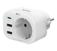 HAMA | Enchufe de 4 Tomas (Enchufe con Toma de Corriente, 1 USB-C y 2 USB-A, 20W, Carga Múltiple, Protección) Color Blanco