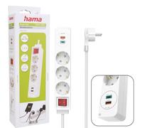HAMA | Regleta de 3 enchufes con USB-A y USB-C (Carga máx. 18 W, Enchufe múltiple 5 en 1 con Interruptor, Enchufe de protección de Contacto, enchufes con protección táctil, 1,4 m) Color Blanco