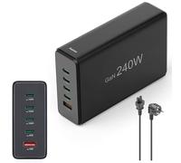 Hama | Estación de Carga rápida 240W (5 Puertos USB, 4xUSB-C, 1xUSB-A, QC, GAN, PD, Cargador rápido para portátiles) Negro