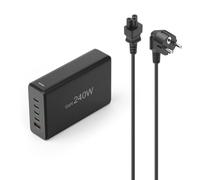 Hama | Estación de Carga rápida 240W (5 Puertos USB, 4xUSB-C, 1xUSB-A, QC, GAN, PD, Cargador rápido para portátiles) Negro