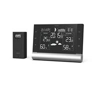 HAMA | Estación meteorológica con reloj, Sensor exterior de temperatura y humedad, Con previsión meteorológica, Con alarma de heladas, Fases Lunares, Dos alarmas programables, Color Negro.