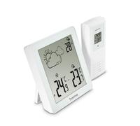 Hama Estación meteorológica (con sensor exterior, termómetro interior y exterior, higrómetro interior y exterior, pronóstico del tiempo con iconos, para colocar y colgar, incluye pilas), color blanco