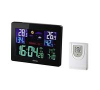 Hama | Estación meteorológica digital interior y exterior (Estación meteorológica con función reloj, despertador, termómetro e higrómetro, sensor exterior, pronóstico del tiempo) Color Negro.