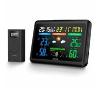 Hama | Estación Meteorológica, Negro | Digital, Control de Temperatura, Humedad, Hora, Pronóstico del Tiempo, Fases Lunares, Sensor Exterior, Alarma Incorporada