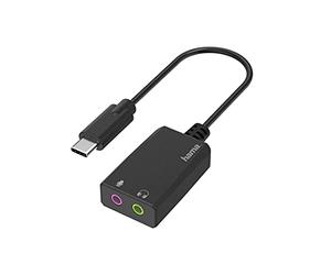 Hama Externe Soundkarte, USB C Stecker - 2x 3,5 mm Klinke Kupplung (USB C Soundkarte f. Windows/Mac, Audio Stereo Adapter f. Anschluss Kopfhörer, Lautsprecher, Mikrofon, Headset an PC, Laptop, Tablet)