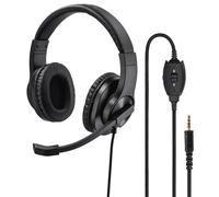 Microcasco supraaural con cable estéreo negro, volumen ajustable, silencio del micrófono para ordenador.