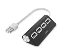 Hama | Hub USB 2.0 de 4 Puertos (Transferencia de Datos 480 Mbit/s, Cable Integrado, Plug & Play para PC y Portátil, Diseño Compacto, Expansor de Puertos para Teclado, Ratón y Memorias USB) Negro