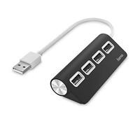 Hama | Hub USB 2.0 de 4 Puertos (Transferencia de Datos 480 Mbit/s, Cable Integrado, Plug & Play para PC y Portátil, Diseño Compacto, Expansor de Puertos para Teclado, Ratón y Memorias USB) Negro