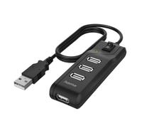 Hama | Hub USB 2.0 de 4 Puertos (Transferencia de Datos hasta 480 Mbit/s, Plug & Play para PC y Portátil, Cable Integrado, Diseño Compacto, Expansor de Puertos USB-A para Teclado y Ratón) Negro.