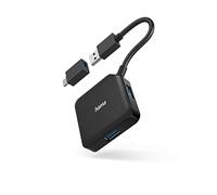 Hama | Hub USB 3.2 4 Puertos con Adaptador USB-C 5 Gbit/s | Hub USB con 4 puertos y adaptador USB-C, velocidad de hasta 5 Gbit/s para conectar múltiples dispositivos, Negro