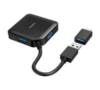 Hama | Hub USB 3.2 4 Puertos con Adaptador USB-C 5 Gbit/s | Hub USB con 4 puertos y adaptador USB-C, velocidad de hasta 5 Gbit/s para conectar múltiples dispositivos, Negro