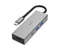 HAMA | HUB USB-C con 4 Puertos (Adaptador Universal Multipuertos con con Conexión HDMI, 2 USB A, 1 USB-C, Transferencia de Datos hasta 5 Gbits/S, Concentrador USB) Color Gris