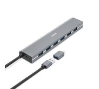 HAMA | HUB USB con 7 Puertos (Puerto USB 3.2 Gen1, 5 Gbit/s, INKL. USB-C-Adapter und Netzteil