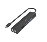 HAMA | Hub USB Type C con 6 Conexiones (3 Puertos USB A 3.2 Gen 1, 1 x USB Type C Power Delivery 100 W, HDMI Ultra HD 4K, LAN Gigabit Ethernet) Color Negro