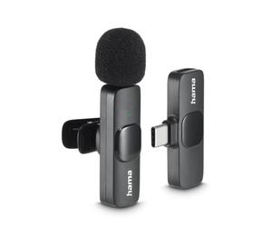 Hama I Micrófono inalámbrico de Solapa, Negro | Micrófono de Solapa para el movil, 20m Alcance, Cancelación Ruido,4,5h batería, Grabación Voz y Video