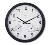 Hama Reloj de pared Malta – Termómetro y higrómetro, silencioso, diámetro 25 cm, pilas, negro