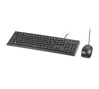Hama - Juego de Teclado para Ordenador (cableado, ergonómico, Teclado alemán QWERTZ, Teclas silenciosas, diseño Plano, 12 Teclas Multimedia, ratón óptico, 1000 PPP, Puerto USB, PC, Ordenador