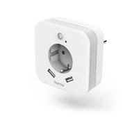 Hama | Luz nocturna con 2 puertos USB (Con detector de movimiento, Bajo consumo, Enchufe con protección) Color Blanco