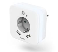 Hama Luz nocturna LED con enchufe, 2 puertos USB (luz de enchufe con detector de movimiento y sensor crepuscular, luz nocturna para niños, luz de orientación en el dormitorio, habitación de los niños,