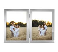 Hama Marco de fotos de 13 x 18 cm (2 unidades, marco de fotos, marcos de fotos, retrato, vertical, horizontal, para colgar, de pie, marco doble, 2 fotos de 13 x 18 cm), color plateado