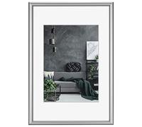 Hama Marco de fotos Detroit, 60 x 80 cm, marco de aluminio, marco de fotos, vertical, horizontal, para colgar, con paspartú, irrompible, formato de imagen 60 x 80 cm, poliestireno, color plateado