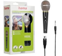 Hama | Microfono Karaoke dinamico Mano Cable 3m XLR Jack, Negro | Microfono XLR y jack 6,35 mm. Cable 3 m. Direccional, 600Ω y 100 Hz-10 kHz. Carcasa metal y funda. Ideal voz y eventos.