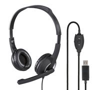 Hama HS-USB250 - Auriculares de Oficina con micrófono, USB, estéreo, Color Negro