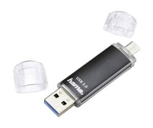 Hama | Pendrive USB-A y Micro-USB Dual de 64 GB, Negro | Memoria USB 3.0 de 40 MB/s para Móviles y PC, Almacenamiento Portátil con OTG, Ideal para Fotos y Documentos