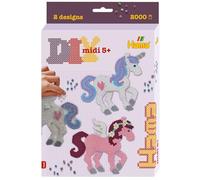 Hama Perlen 3448 Pequeño Set de Regalo Caballos encantadores con Aprox. 2000 Abalorios Midi de Colores de 5 mm de diámetro, Tablero de Abalorios, Incluye Papel de Planchar
