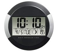 Hama PP-245 - Reloj de Pared Digital (con indicador de Temperatura, DCF, con Fecha, termómetro, Fases de la Luna, para Montar/Colgar, 24.5 cm de diámetro, Redondo), Color Plateado y Negro
