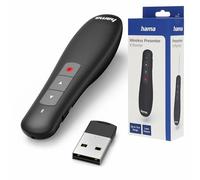 HAMA | Puntero Inalámbricos para Presentaciones (Presentador con Puntero Láser Rojo, Alcance 12 Metros, Receptor USB almacenable, Control de Volumen Integrado, Pilas AAA) Color Negro