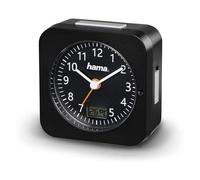 Hama Radio Despertador analógico (pequeño Despertador con Radio y luz, Despertador de Viaje con Ajuste automático de la Hora, Temporizador con batería), Color Negro, 9,5 x 4,5 x 9,5 cm