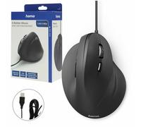 Hama | Ratón ergonómico con Cable (ratón Vertical para diestros, 3 Niveles de Velocidad hasta 1800 dpi, ratón con Cable contra el Codo de tenista) Negro