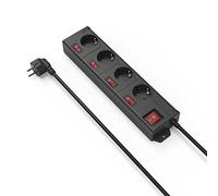 Hama Regleta 4 posiciones Schuko, cable 1,4 m, negro, interruptor, tomas controlables individualmente