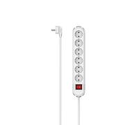 Hama | Regleta 6 Enchufes Hama con Tomas Giradas 90°, Interruptor de Encendido, Cable de 2m para Montaje en Pared, Base Múltiple con Seguridad Infantil, 3680W, Blanco