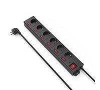 Hama | Regleta 6 Tomas con Interruptores Individuales e Interruptor General - Protección contra Sobretensión - Tomas Giradas 90° - Cable de 1,4 m - Negro