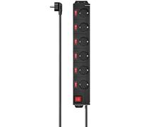 Hama | Regleta 6 Tomas con Interruptores Individuales e Interruptor General - Protección contra Sobretensión - Tomas Giradas 90° - Cable de 1,4 m - Negro