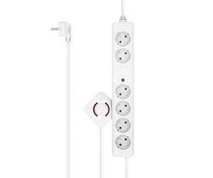 Hama | Regleta Blanca de 6 Enchufes con Interruptor de Pie, Cable de 3m (1.5m + 1.5m), Tira de Enchufes de Pedal, Base Múltiple con Seguridad Infantil, 3680W - Blanco