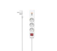 Hama | Regleta con 3 Tomas, 1 USB-C y 1 USB-A de 1,4m (Regleta con 18W, con Interruptor, Enchufe Plano, alargador Enchufe) Blanco